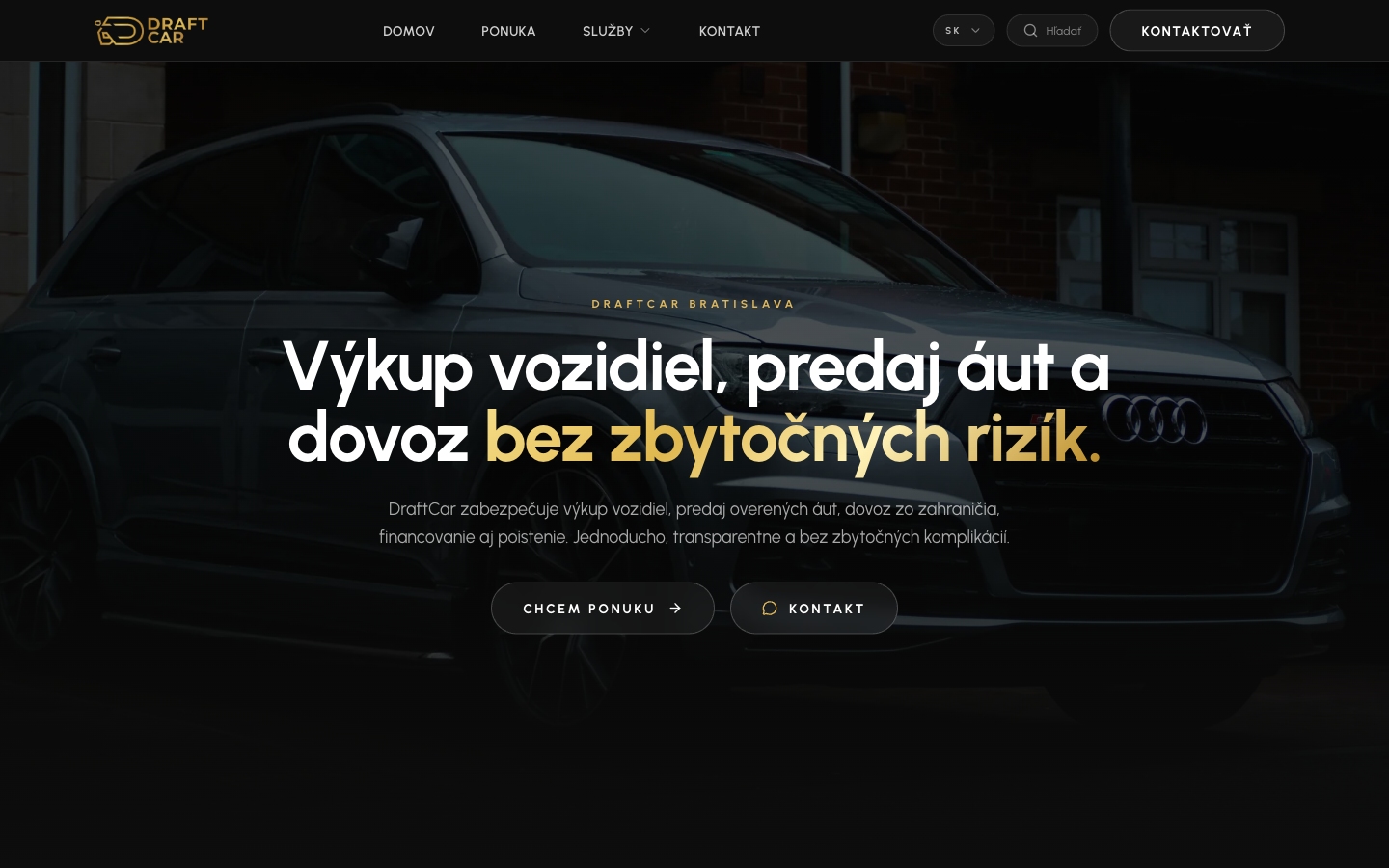 Web DraftCar zobrazený na širokej obrazovke